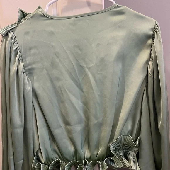 Ina Women's Sage Green Ruffle Blouse - Picture 3 of 4